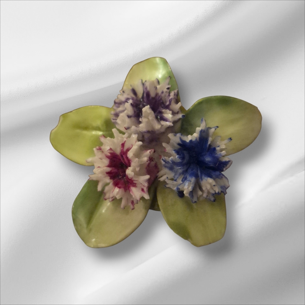 Crown Vintage Green and Blue Floral Brooch